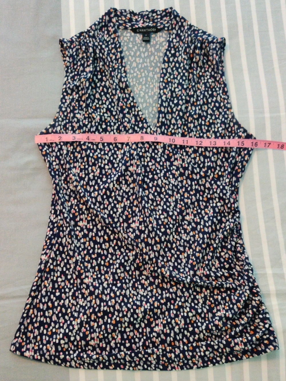 41 Hawthorn Navy Sleeveless Faux-Wrap Top with Multi-Color Dot Print